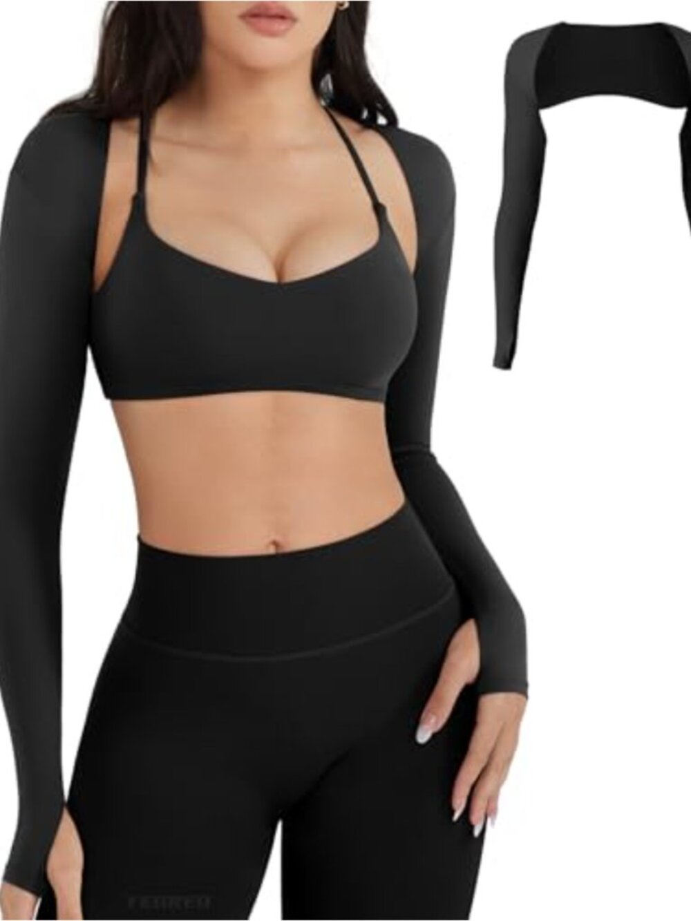 Women's Seamless Crop Top Long Sleeve Bolero Open Front Shrug Thumb Holes High